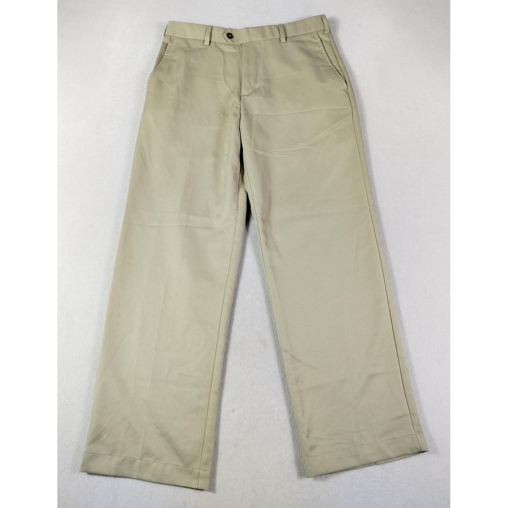 IZOD Golf Pants Mens 32 Beige Polyester Twill Straight Khakis Performance Preppy
